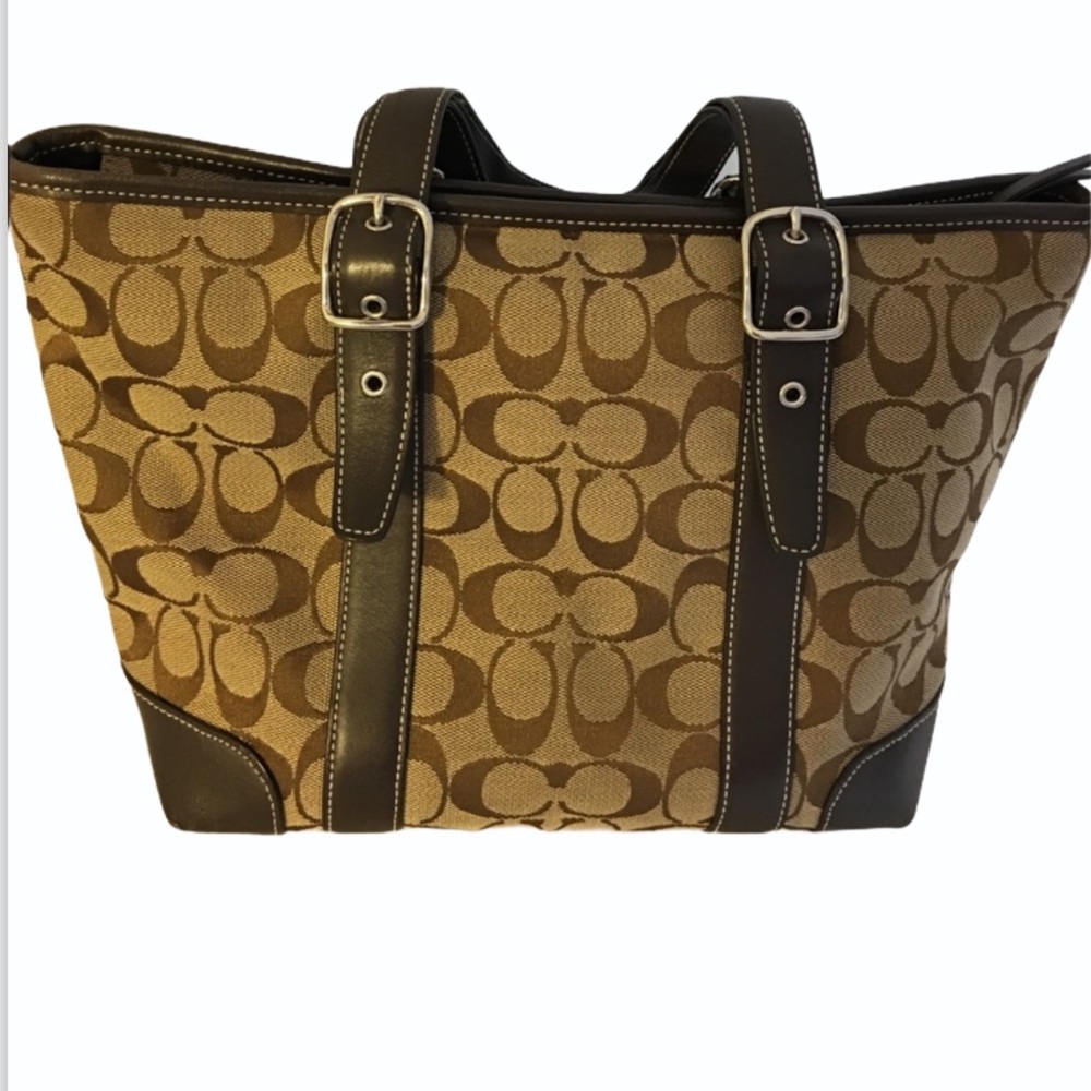 COACH 6042 JACQUARD LEATHER TOTE